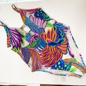 Trina Turk One Piece Swimsuit Size 8 10?  Multi Paradise Plume V Plunge Tropical